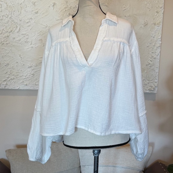 We The Free People Double Cloth Yucca Peasant Top Blouse White Sz S - Picture 2 of 8